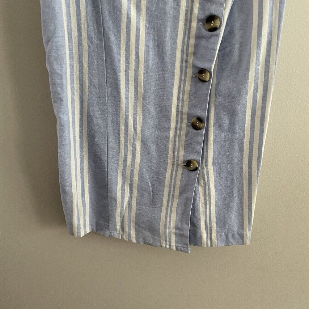 Japna Women M Blue White Striped Linen Cotton Nautical Sleeveless Skort Romper - Picture 2 of 9